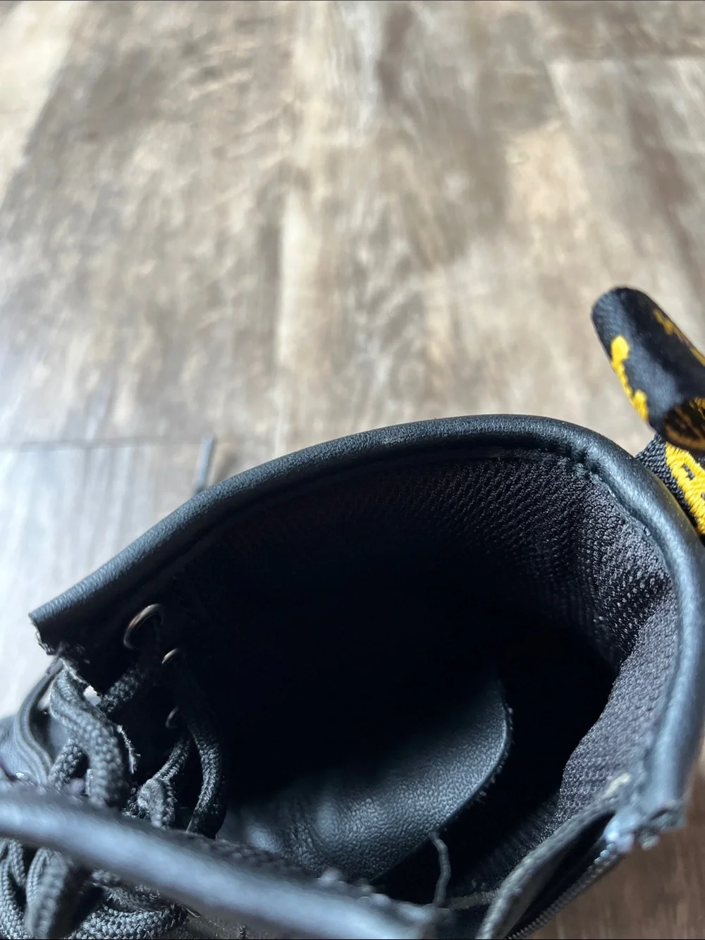 Dr. Martens Kids Black Lace-Up Ankle Boots with Yellow Pull Tab
